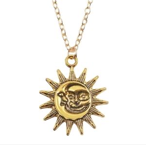 Sun Moon bohemian boho Gold Pendant Necklace